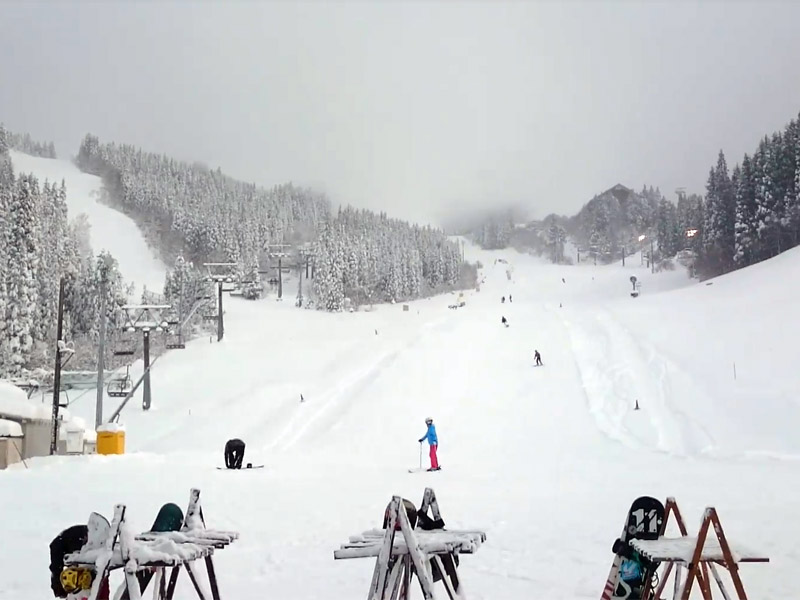 かなり自然雪が積もったウイングヒルズ白鳥リゾート。ゴンドラ・トップからベースまでロング滑走が可能な状況