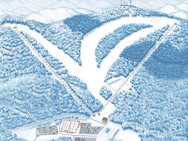 峰山高原リゾートホワイトピークはゲレンデベースから2本のリフトがV字に架かる独特のレイアウト