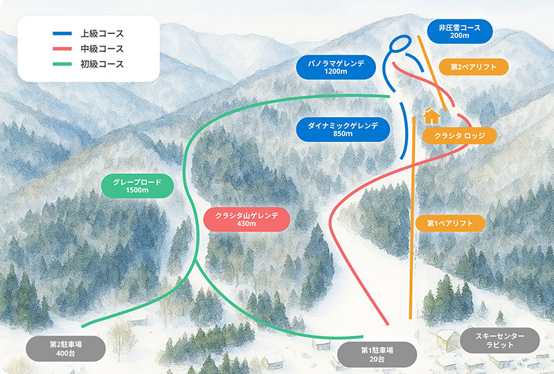 ぶどうスノーリゾート　ゲレンデ・コースマップ